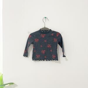 Old Navy Baby Girls Fuzzy Gray Floral Print Long Sleeve Top Size 3-6 Months